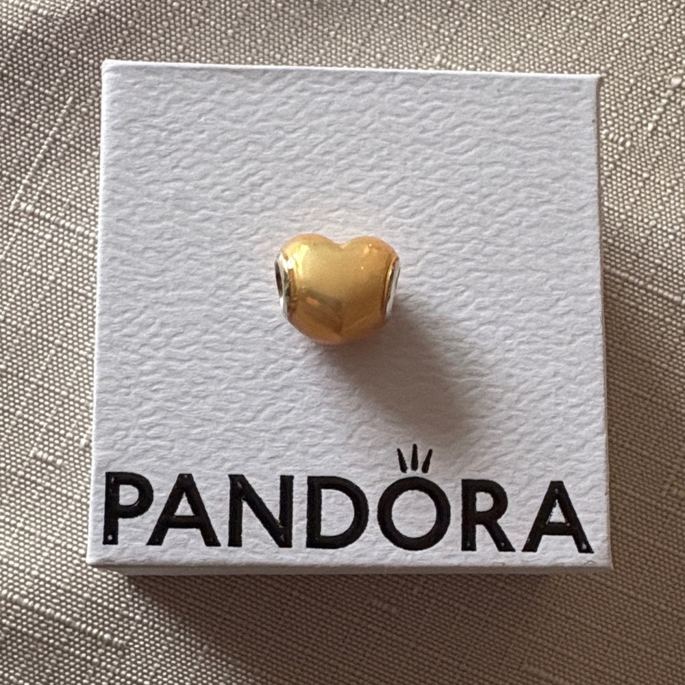 Pandora Peachy/Gold Tone Heart Charm